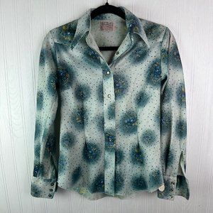 Vintage H Bar‎ C Ranchwear Blue floral pearl snap Shirt size 32